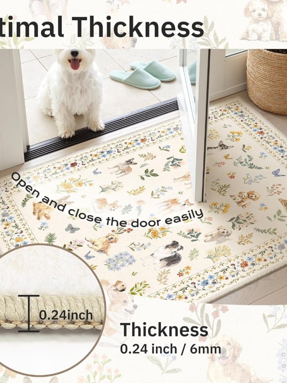2x3 Dog Rugs for Entryway, Machine Washable Door Mat Animal Floral Small Area Ru - Picture 5 of 9